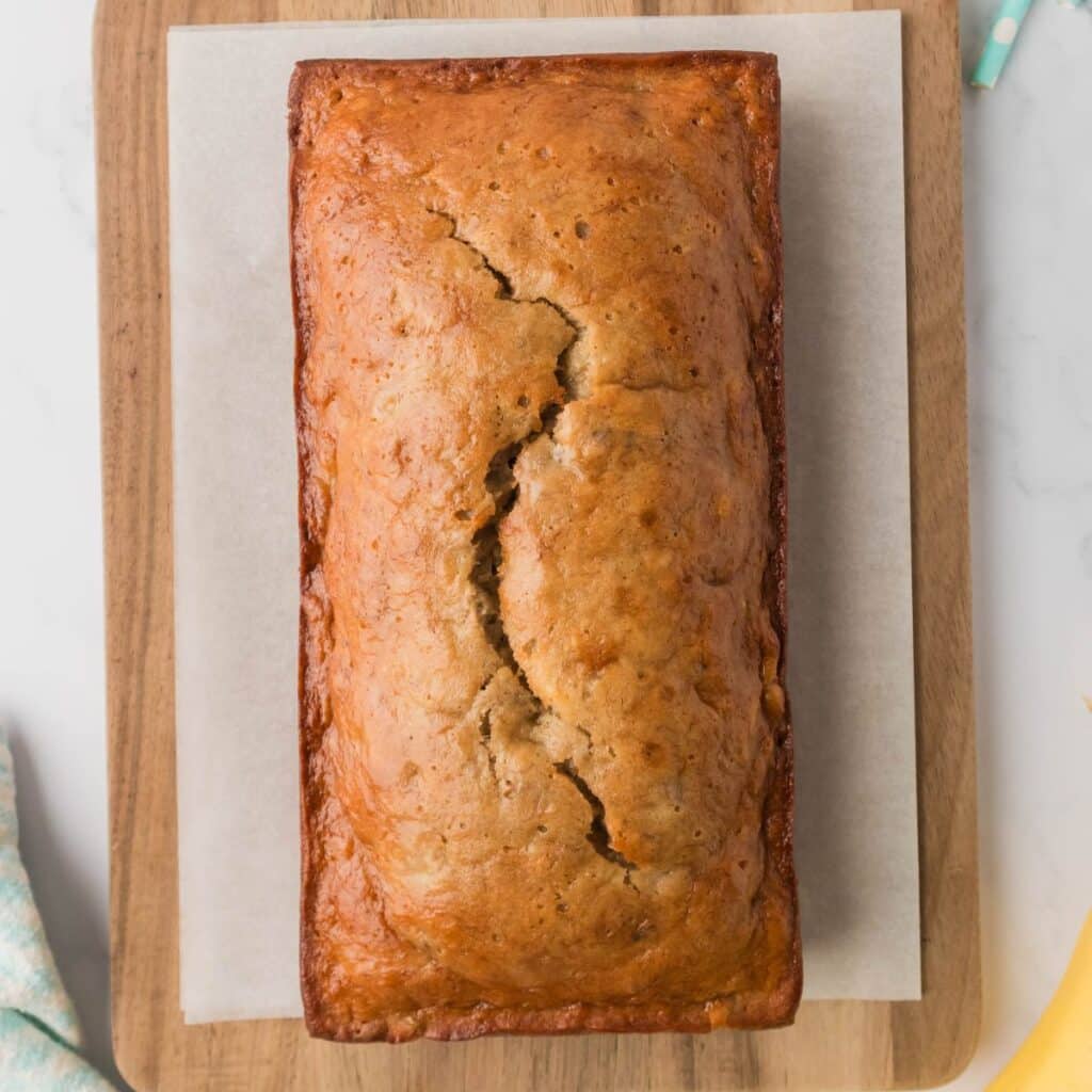 Bob Evans Banana Bread sitting on the counter.