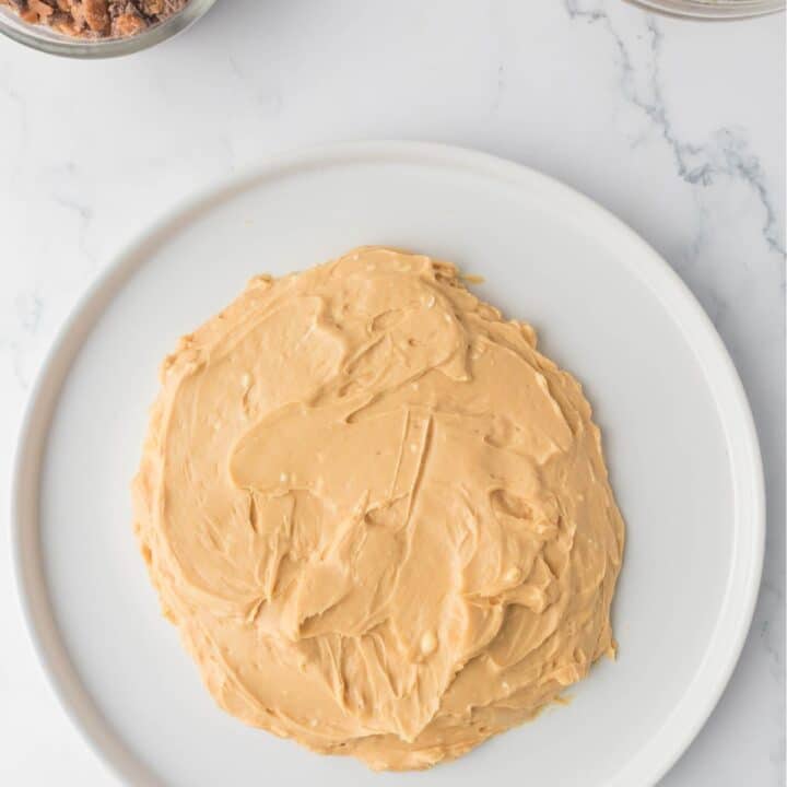 caramel cream cheese spread on a plate