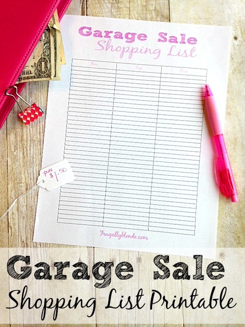 Garage Sale Shopping List Printable - Frugally Blonde