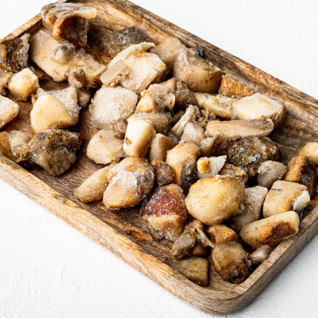 freezing mushrooms on a tray
