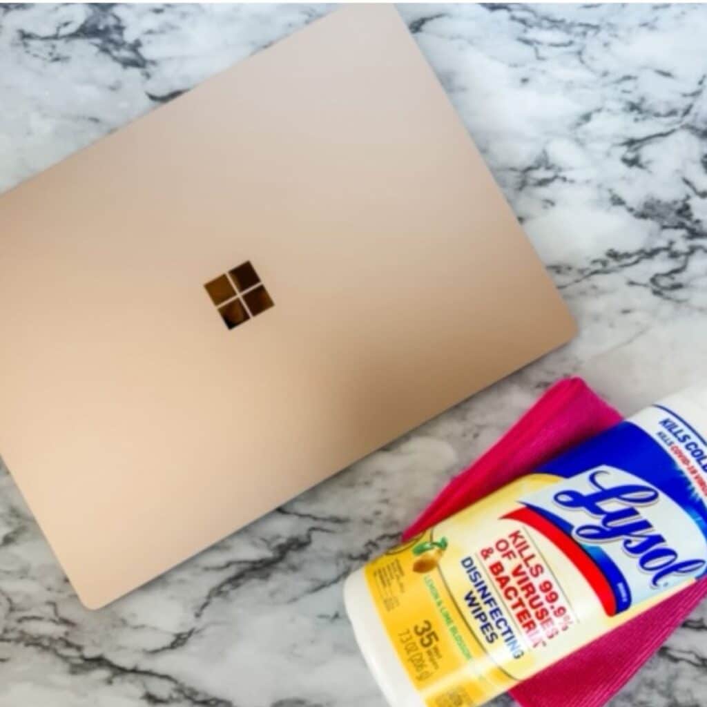 cleaning a laptop with lysol wipes