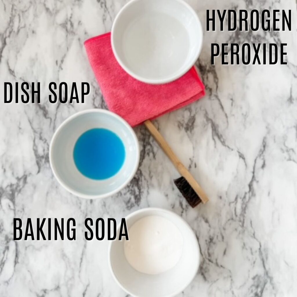 hydrogen peroxide, dish soap, and baking soda